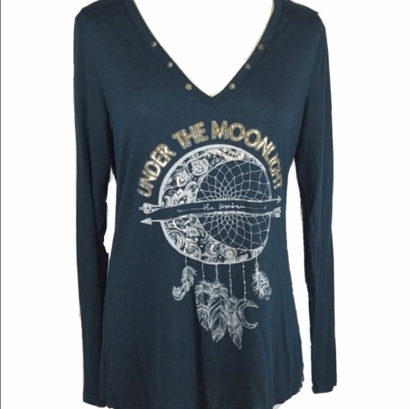 Free Kisses Boho Long Sleeve Top Size XL Green